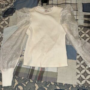 Dolan (Anthropologie) White Long Sleeve Top with Sheer Sleeves// Xs